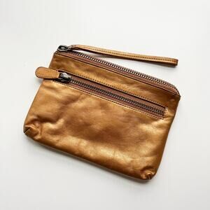 Latico Copper Leather Wristlet Clutch Zipper Metallic
